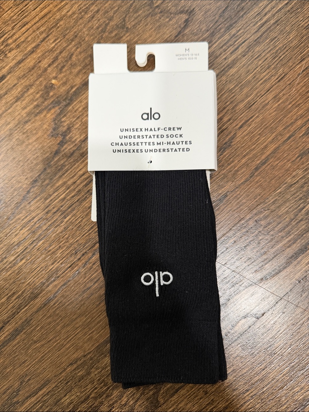ALO Yoga Black Unisex Half-Crew Sock with White Logo
